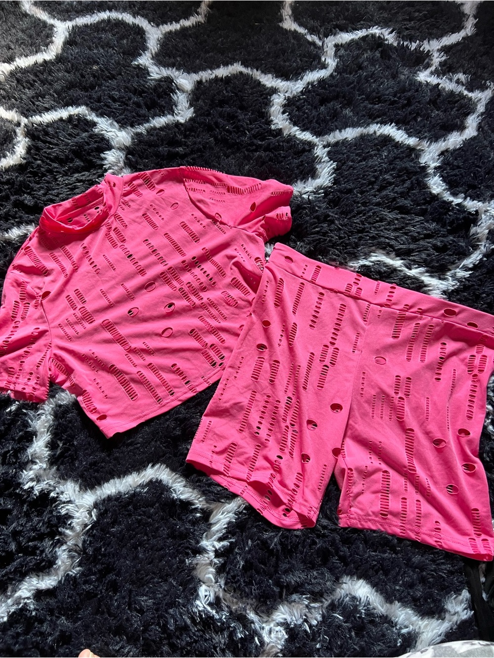 SHEIN Hot Pink Distressed Two-Piece Lounge Set
